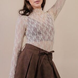 Very J Sheer Lace Long Sleeve Blouse - Cream